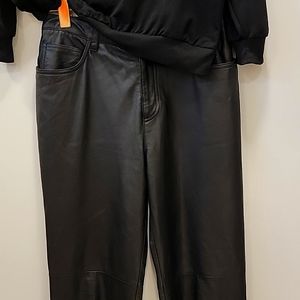 Jones New York high waist black 100% leather pants